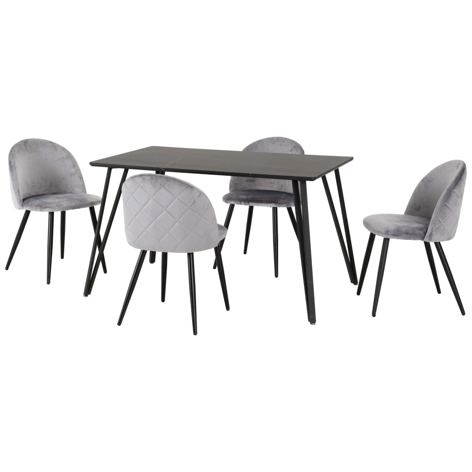 Marlow Black Marble Effect Dining Set With Grey Velvet Chairs