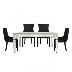Marrakech Dining Set With 4 Tufted Back Black Chairs