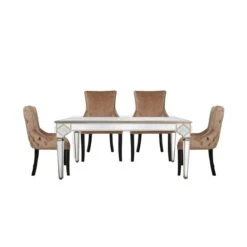 Marrakech Dining Set With 4 Tufted Back Champagne Chairs
