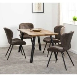 Medium Oak Effect Quebec Wave Edge Dining Set