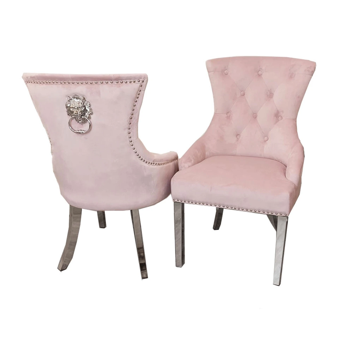 Megan Pale Pink Velvet Dining Chair With Chrome Lion Knocker - Image 3