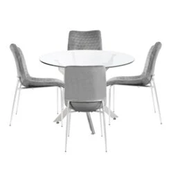 Nova 100cm Round Dining Table And 4 Grey Zula Chairs
