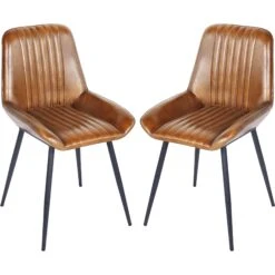 Pair Of Pembroke Cognac Leather Dining Chairs