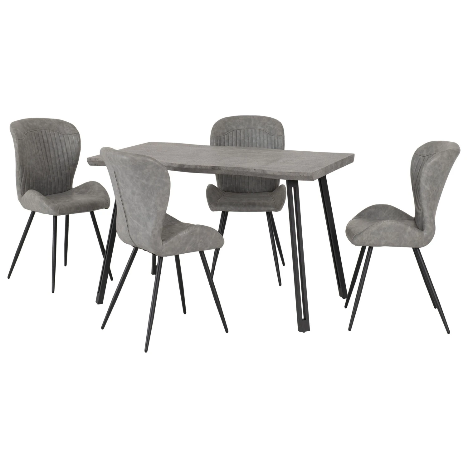 Quebec Concrete Effect & Grey Faux Leather Wave Edge Dining Set