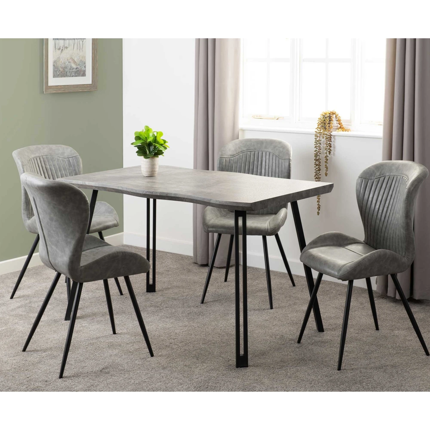 Quebec Concrete Effect & Grey Faux Leather Wave Edge Dining Set - Image 5