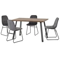 Quebec Medium Oak Straight Edge Dining Set With Grey Lukas Chairs