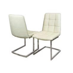 Tara Faux Leather Cream Dining Chair With Plain Back & Stitch Detail