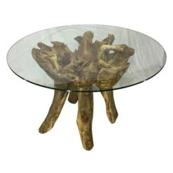 Teak Root Round Glass Dining Table Small