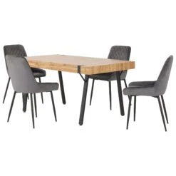 Treviso Light Oak Dining Set With Grey Velvet Avery Chairs