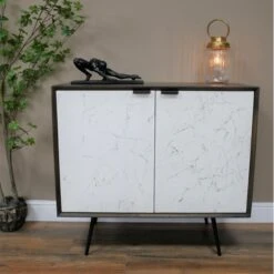 Venice Mango Wood & Iron Marble Effect Storage Cabinet