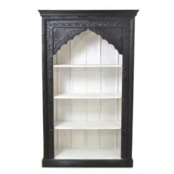 Vintage Carved Black And White Bookcase