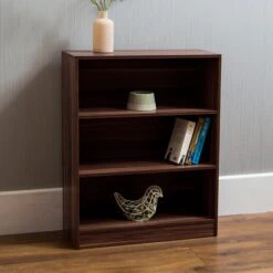 Walnut 3 Tier Low Bookcase