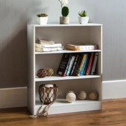 White 3 Tier Low Bookcase