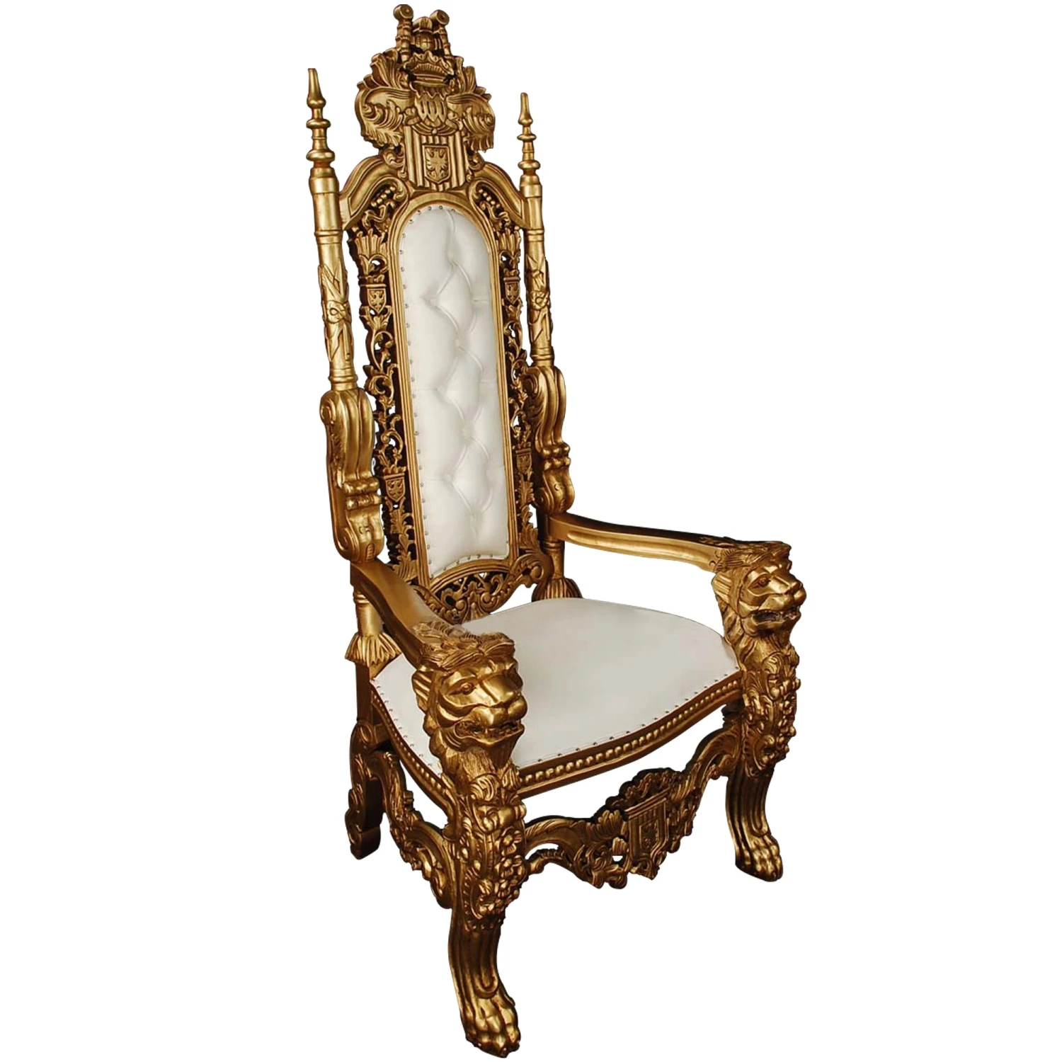 White & Gold Antique French Style Throne Chair
