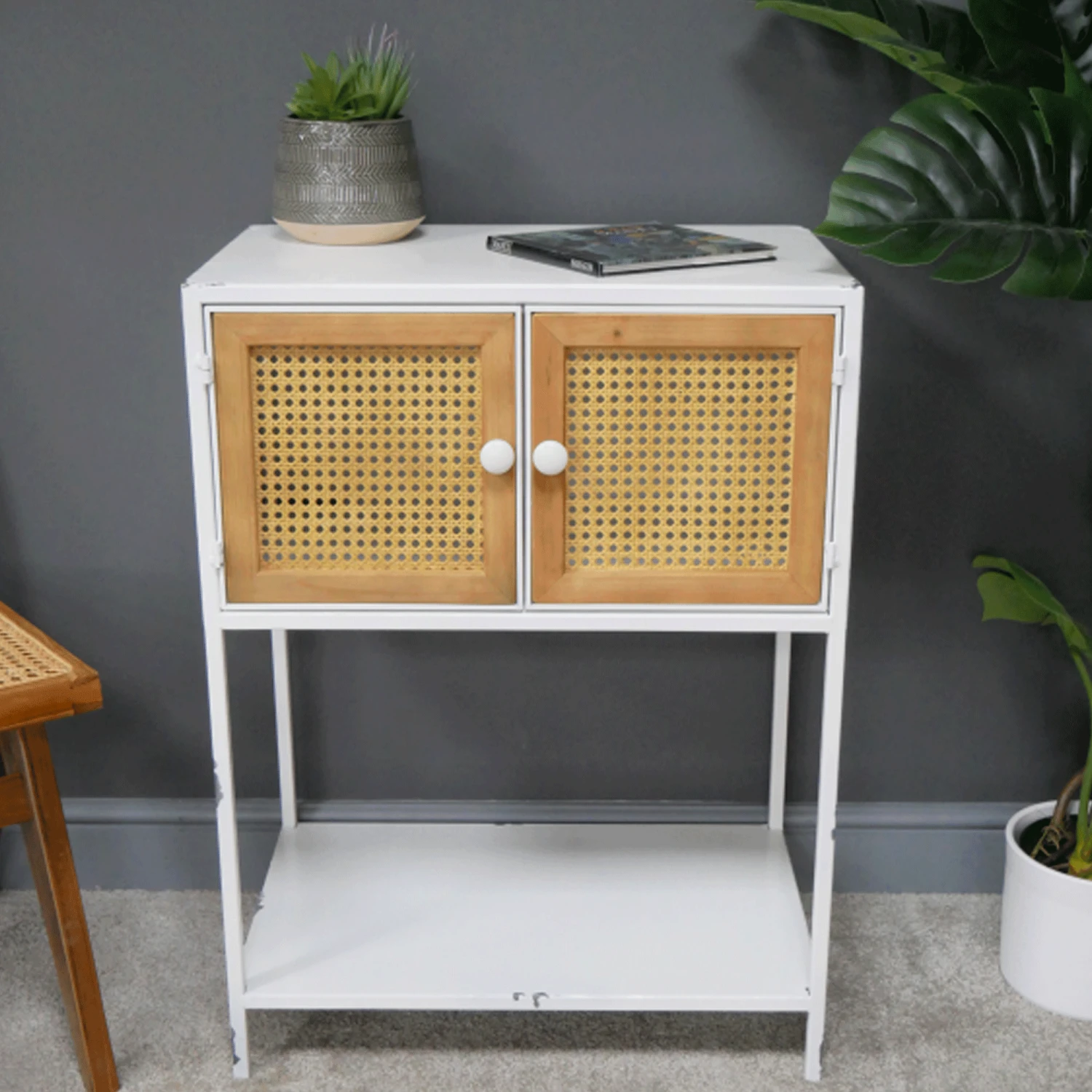 White Rattan Storage Cabinet