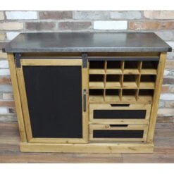 Wooden Industrial Wine Cabinet With Sliding Door